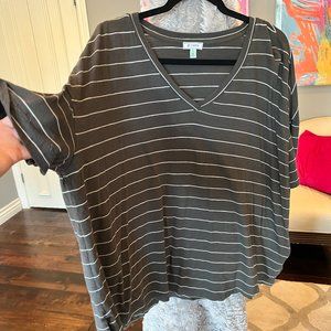 SUSINA V-Neck Dolman Top Dk Grey with White Strips SZ L